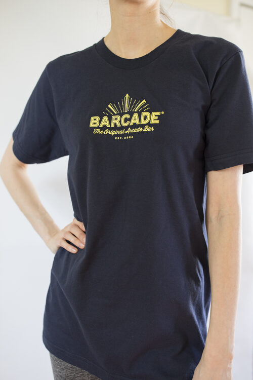 Barcade® - The Original Arcade Bar Navy Blue T-Shirt with Yellow Logo