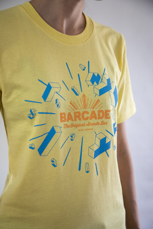 Barcade® | Tetris Anniversary T-Shirt - Yellow with Orange and Cyan logo art