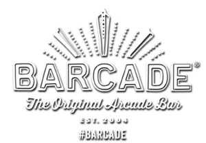 Barcade® The Original Arcade Bar logo with #barcade hashtag