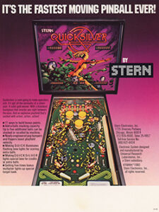 Quicksilver (pin) — 1980 at Barcade® in Jersey City, NJ | arcade video game flyer graphic