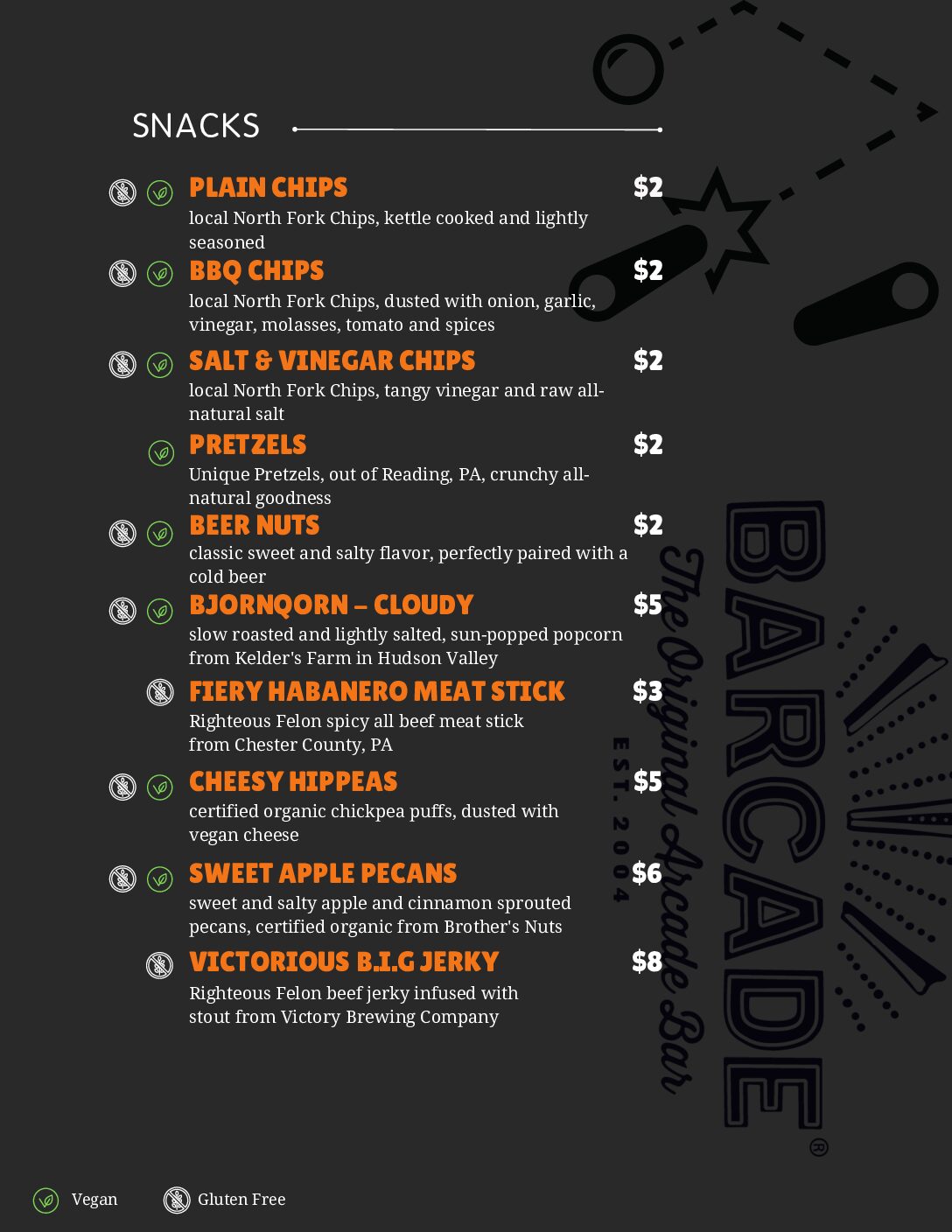 Brooklyn Menu - Barcade® - The Original Arcade Bar